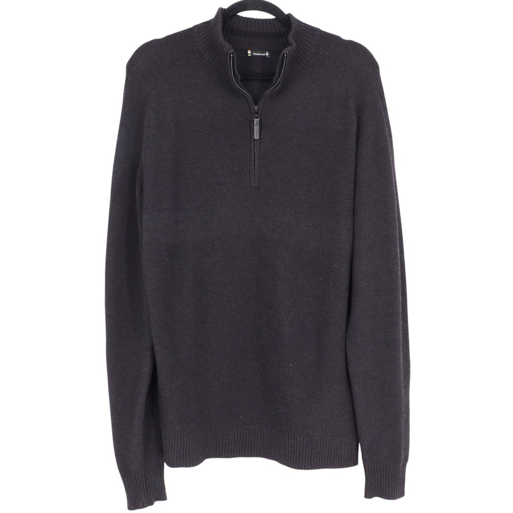 Smartwool Mens Size L Charcoal Merino Wool Blend 1/4 Zip Textured Knit Sweater